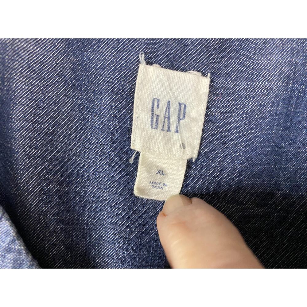 Gap Shirt Dress Womens XL Blue Chambray Tencel Cinched Waist Pockets Long Sleeve - Picture 13 of 16